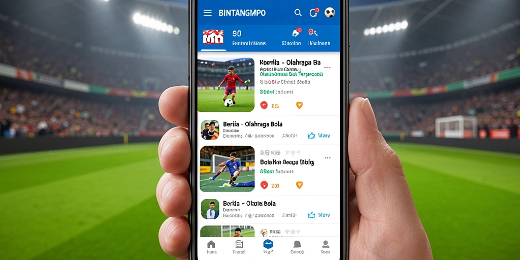 Screenshot utama BINTANGMPO menampilkan antarmuka berita Olahraga Bola.