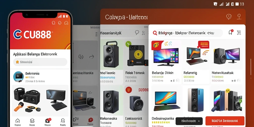 Tampilan antarmuka aplikasi CU888 untuk belanja elektronik.