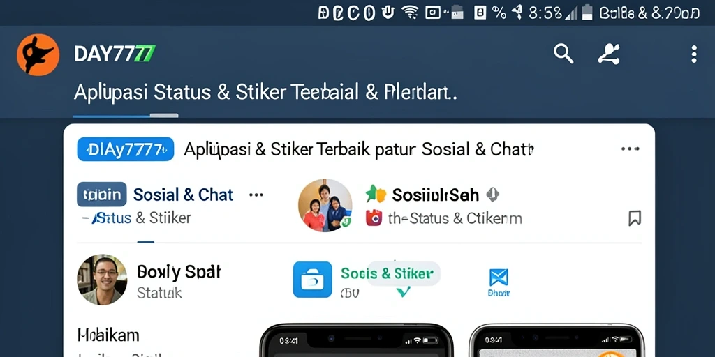 Tampilan antarmuka aplikasi DAY777 dengan berbagai pilihan stiker.