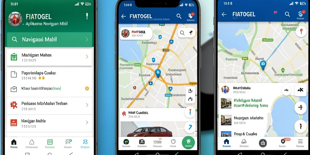Antarmuka aplikasi FIATOGEL untuk navigasi mobil yang intuitif.