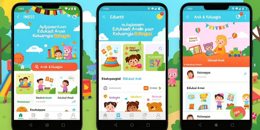 Antarmuka menarik dan edukatif dari aplikasi INS55 untuk anak.