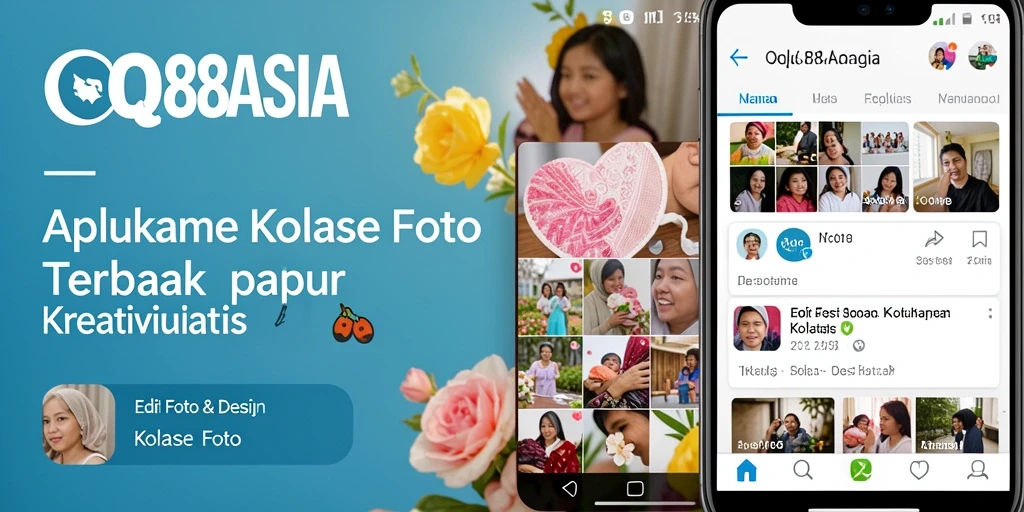Tampilan antarmuka kolase foto aplikasi QQ88ASIA yang menawan.