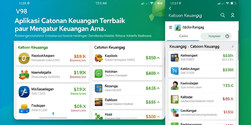Antarmuka aplikasi V98 untuk catatan keuangan yang mudah digunakan.